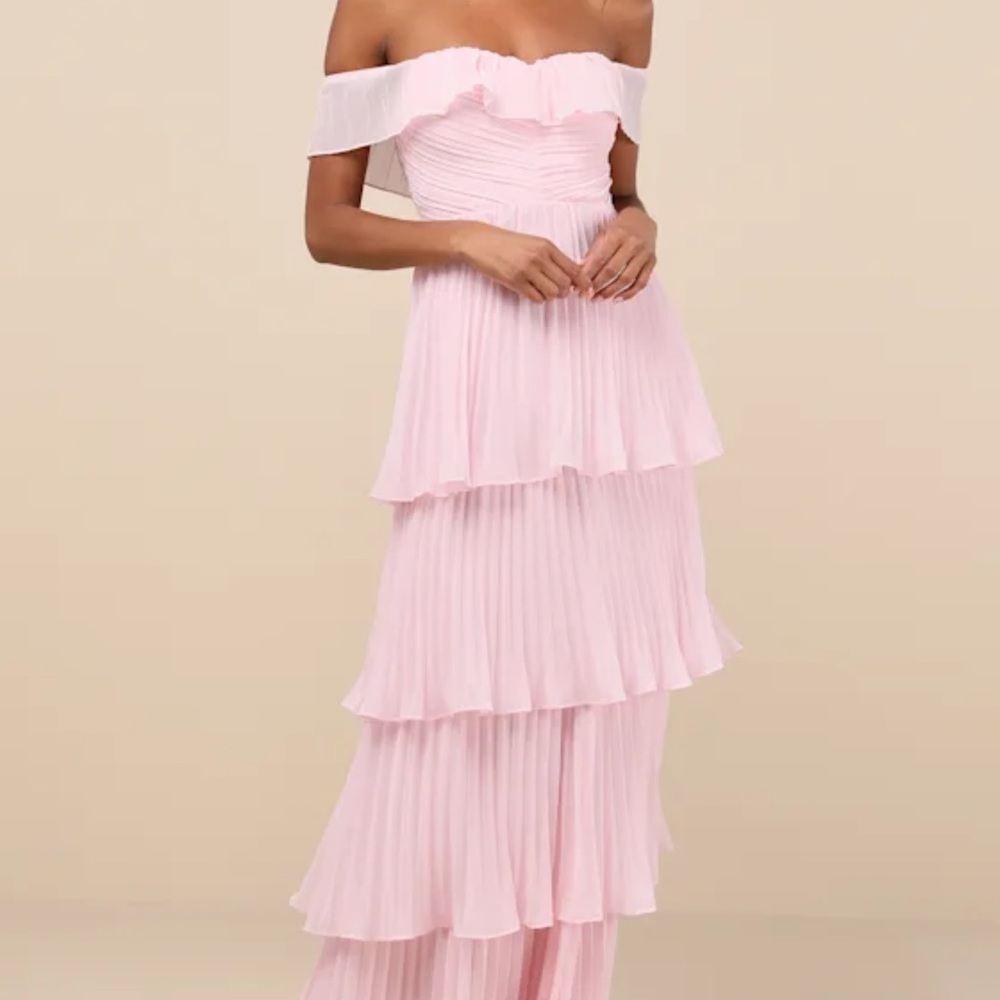 Always Remarkable Pink Pleated Off-the-Shoulder Maxi Dress